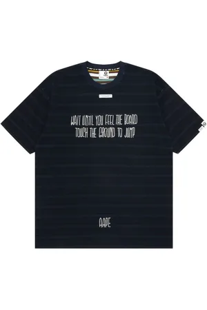 A Bathing Ape Slogan-embroidered striped T-shirt