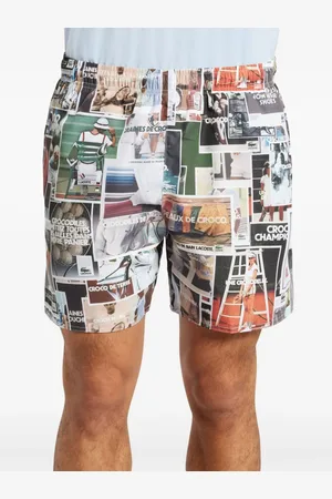 Lacoste Collage-print taffeta swim shorts