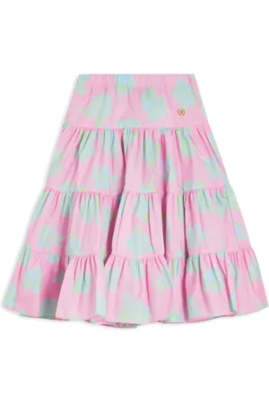VERSACE Rose-print cotton skirt