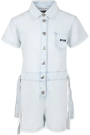 Msgm Logo-embroidered denim playsuit