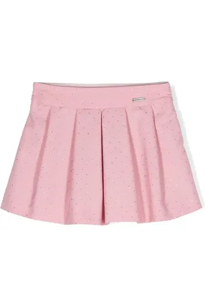 MONNALISA Rhinestone-embellished cotton pleated skirt