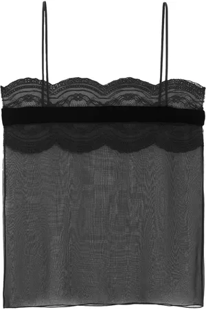 Saint Laurent Lace-panel silk top