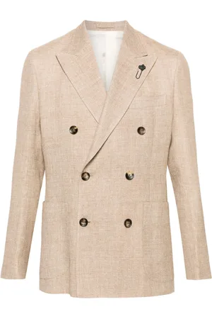 LARDINI Double-breasted linen blend blazer