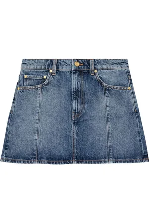 Ganni Rhinestone-logo denim miniskirt
