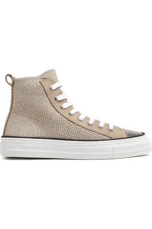 Brunello Cucinelli Monili-embellished metallic-knit sneakers