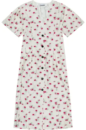 Ganni Floral-print organza midi dress