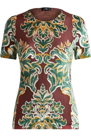 Etro Patterned-jacquard tulle T-shirt
