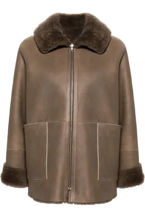 LISKA Spread-collar leather coat