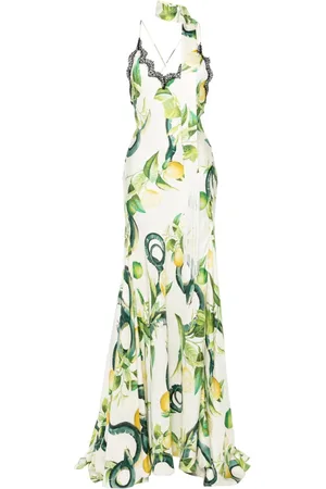 Roberto Cavalli Lemon-print silk maxi dress