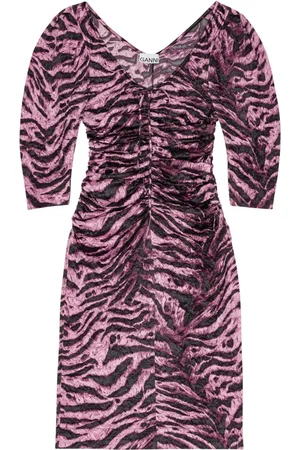 Ganni Tiger-print crinkled midi dress