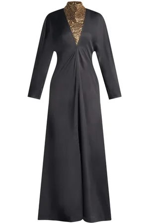 Salvatore Ferragamo Stone-appliqué long-sleeved gown