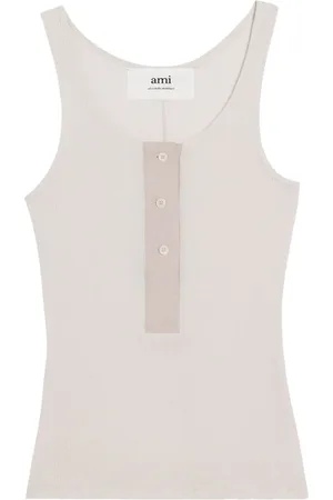 Ami Button-front cotton-rib tank top