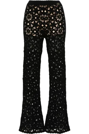 Twin-Set Floral-crochet flared trousers