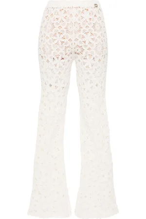 Twin-Set Floral-crochet flared trousers