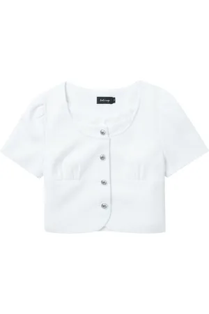 tout a coup Gathered-detail button-up crop top
