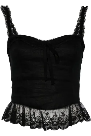 Reformation Paola lace-trimmed linen top
