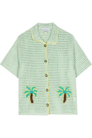 MIRA MIKATI Palm tree-appliqué pointelle-knit top