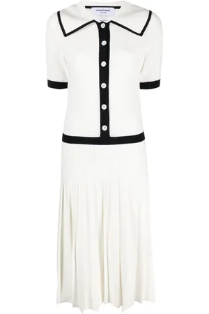 Thom Browne Pointelle-knit pleated midi dress