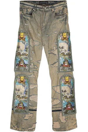 Who Decides War Unfurled distressed-finish jeans