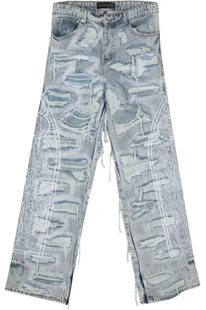 Who Decides War Distressed-finish straight jeans