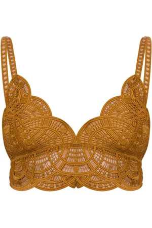Alberta Ferretti Embroidered scallop-trim crop top