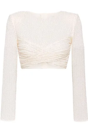 Self-Portrait Beaded mesh crop top