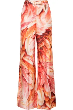 Roberto Cavalli Wide-leg feather-print trousers