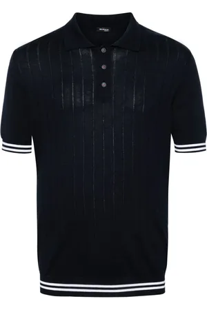 Kiton Striped-edge ribbed polo jumper
