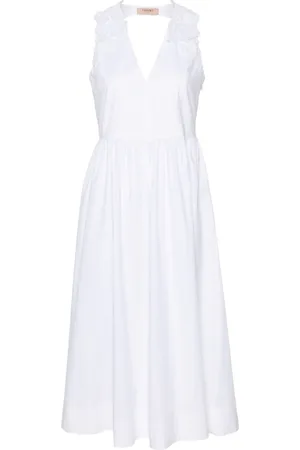 Twin-Set Floral-lace poplin midi dress
