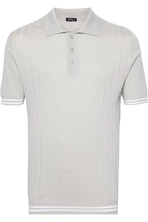 Kiton Striped-edge ribbed polo jumper