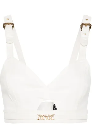 VERSACE Logo-plaque denim bralette