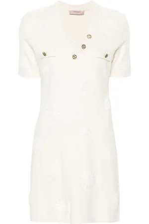 Twin-Set Floral-embroidery knitted dress