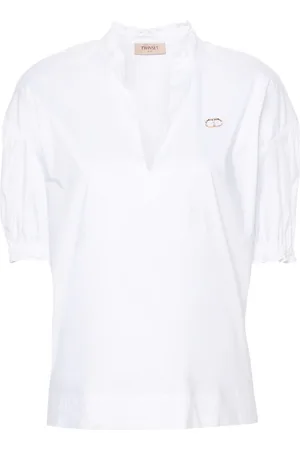 Twin-Set Logo-plaque ruffled-trim blouse