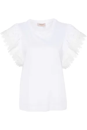 Twin-Set Embroidered-sleeves cotton blouse