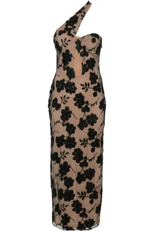 ROTATE Floral-beads midi dress