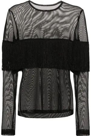 Norma Kamali Fringe-detail semi-sheer top