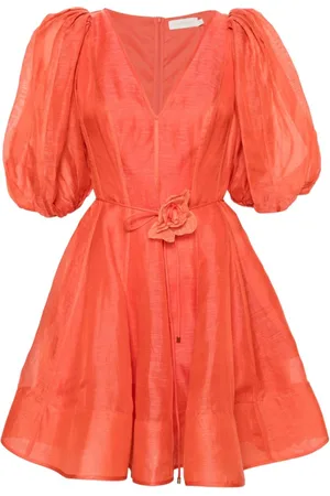 ZIMMERMANN Floral-appliqué linen-blend dress