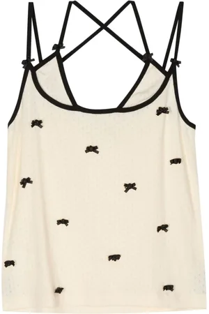 pushBUTTON Bow-appliqué cotton top