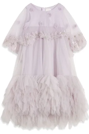 Maison Ava Floral-appliquétulle-overlay dress