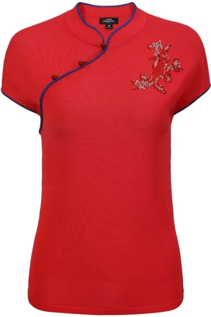 SHANGHAI TANG Hollyhock floral-embroidered top