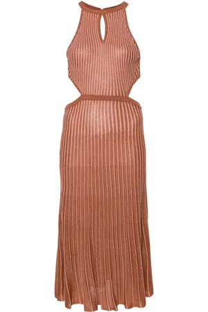 Twin-Set Ribbed-knit lurex midi dress