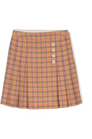Burberry Kids checked pleated cotton miniskirt - Orange
