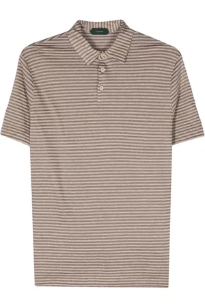 ZANONE Striped linen-blend polo shirt