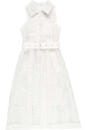 SACAI Belted cotton-mesh midi shirt dress