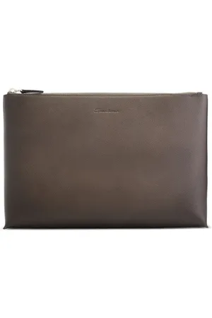 santoni Debossed-logo leather laptop bag