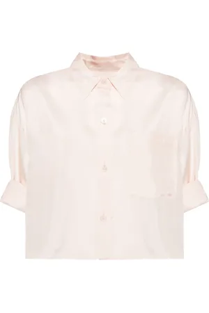 TWP Folded-sleeve cropped silk shirt