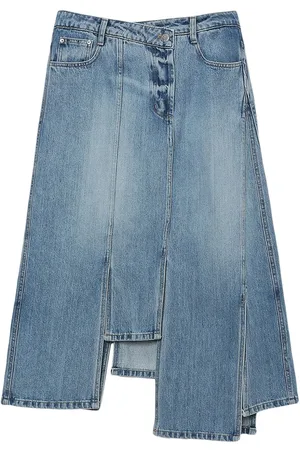 LVIR Asymmetric-hem denim midi skirt