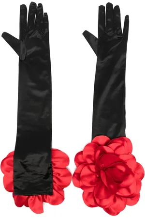 Parlor Floral-appliqué satin gloves