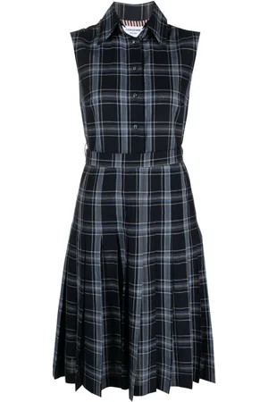 Thom Browne Plaid-check pleated shirtdress