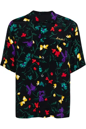 SACAI Embroidered-logo floral-print shirt